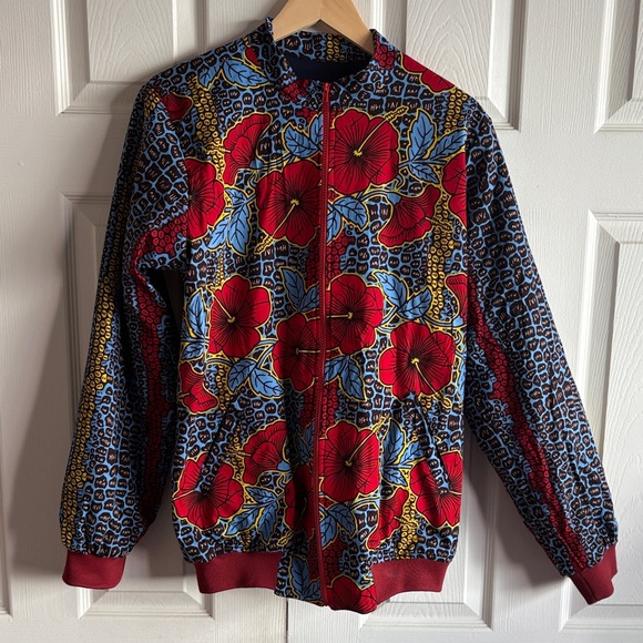 Jackets & Blazers - Vibrant Floral and African Style Print Bomber Jacket